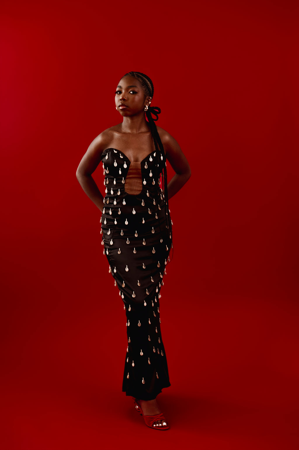 Black beaded cowrie shell dress