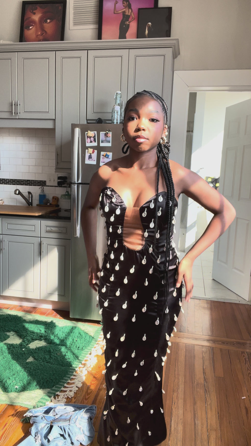 Black beaded cowrie shell dress